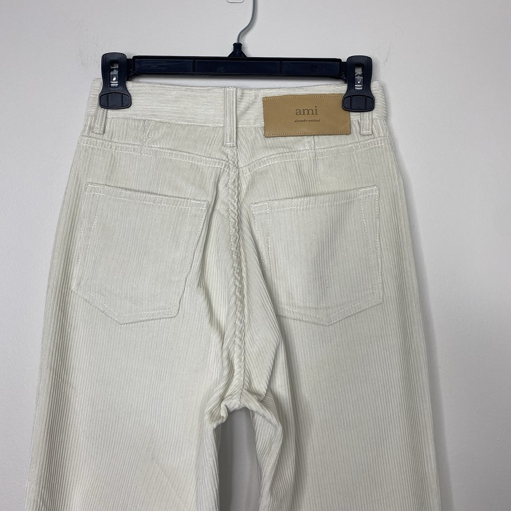 AMI PARIS Alexandre Mattiussi Women's Size XS Flare Leg Corduroy Trousers Ivory - Picture 5 of 14